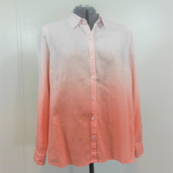 Kim Rogers Tangerine/Pink Ombre Button Front Shirt - Picture 6 of 7
